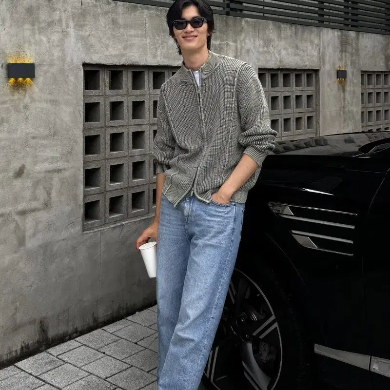 [BUNJANG] Vintage Style Knit Zip-Up Cardigan / 니트 집업 가디건 빈티지 스타일