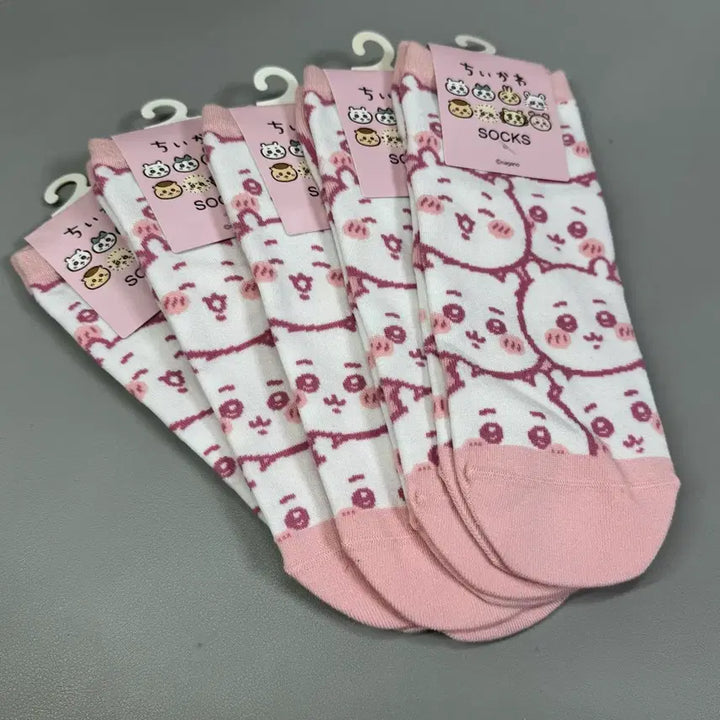 [BUNJANG] Chiikawa Pink Character Socks / 치이카와 캐릭터 양말 핑크색상
