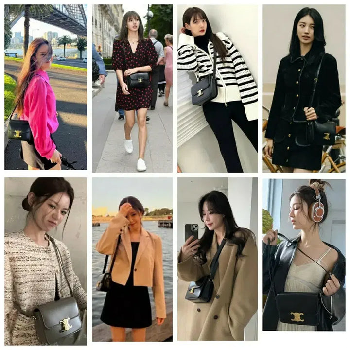 [BUNJANG] Celine Triomphe Crossbody Medium Black Bag / 정품)급처상태양호!셀린느 트리옹프 크로스백 미듐블랙 가방 백화점 영수증O