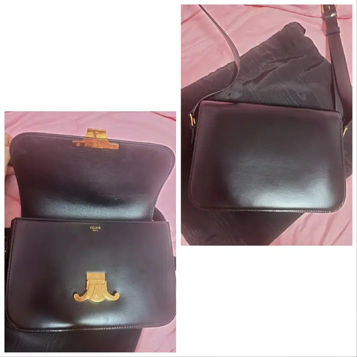 [BUNJANG] Celine Triomphe Crossbody Medium Black Bag / 정품)급처상태양호!셀린느 트리옹프 크로스백 미듐블랙 가방 백화점 영수증O