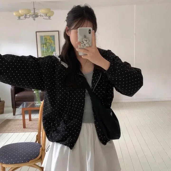 [BUNJANG] Dot Lace Hooded Jumper / 도트 레이스 후드 점퍼