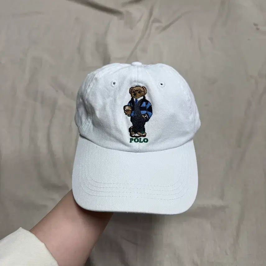[BUNJANG] Polo Ralph Lauren Teddy Bear Embroidered White Baseball Cap / 폴로랄프로렌 테디 베어 자수 화이트 볼캡 os