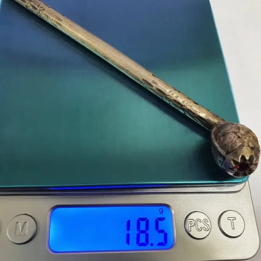 [BUNJANG] Antique Korean Silver Hairpin with Gemstone / 보석이박힌 화조문양순은제비녀/골동수집/소장가치/조선후기/영상참조