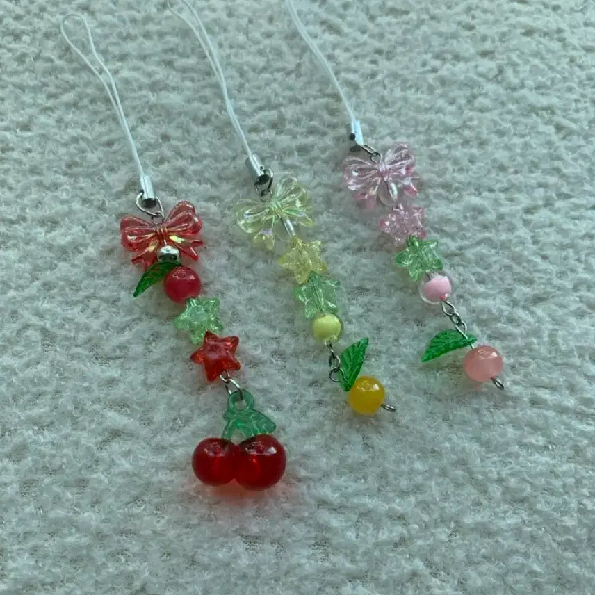 [BUNJANG] Fruit Keychain Set (Cherry, Peach, Lemon) with Star Bead Charm / 과일키링(체리,복숭아,레몬)
