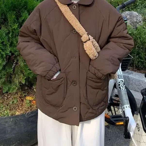 [BUNJANG] Baon Quilted Collar Padded Jacket Brown / 바온 퀼팅 카라 패딩 브라운