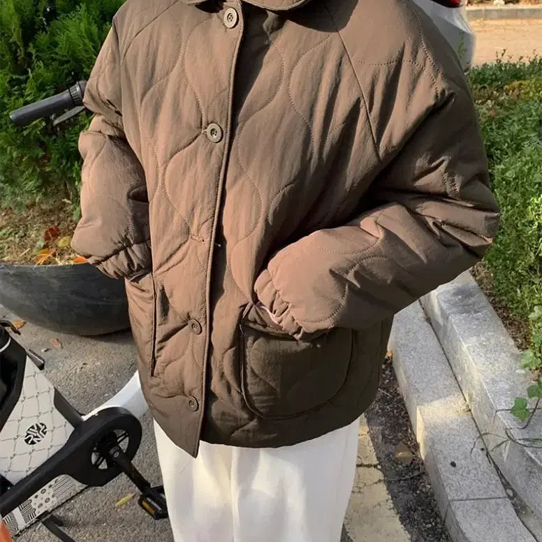 [BUNJANG] Baon Quilted Collar Padded Jacket Brown / 바온 퀼팅 카라 패딩 브라운