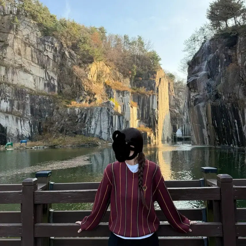 [BUNJANG] Heritagefloss HFC CREST STRIPED V-NECK SWEATER / 헤리티지플로스 HFC CREST STRIPED V-NECK SWEATER