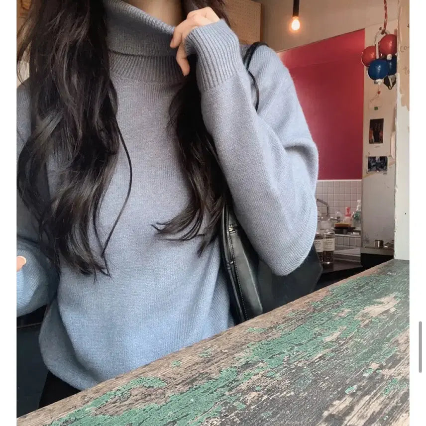 [BUNJANG] Slow and Do-ttom Washable Turtleneck Knit - Blue Gray / [슬로우앤드] 도톰 워셔블 터틀넥니트 - 블루그레이