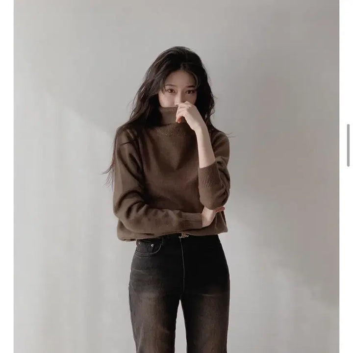 [BUNJANG] Slow & [Washable] Turtleneck Knit - Brown / [슬로우앤드] 도톰 워셔블 터틀넥니트 - 브라운