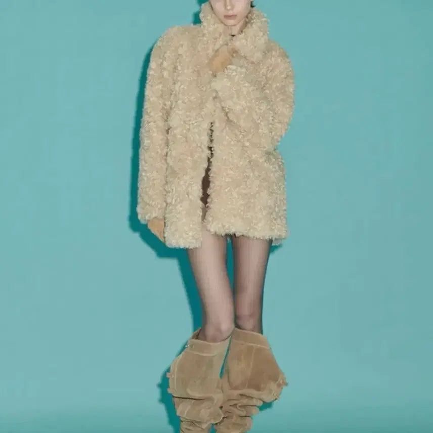 [BUNJANG] The Porta Beige Faux Fur Collar Jacket / 더포르타 퍼자켓 베이지 FAUX FUR COLLAR JACKET