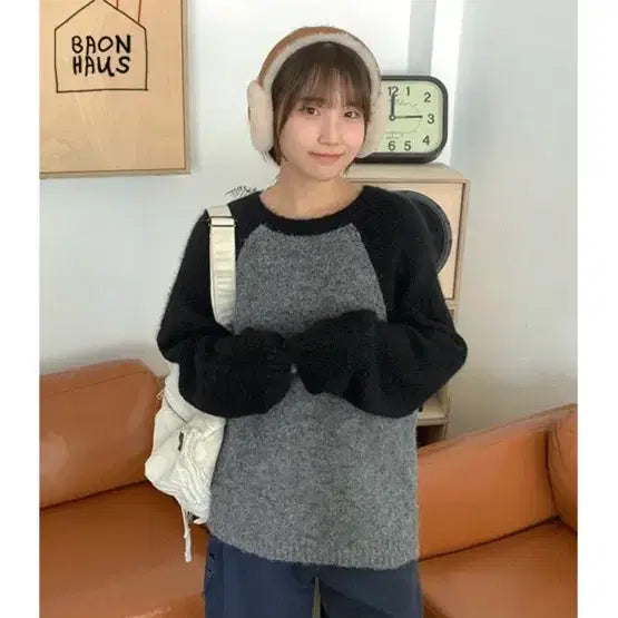 [BUNJANG] BAONHOUSE Raglan Wool Knit / 바온하우스 배색 나그랑 울 니트