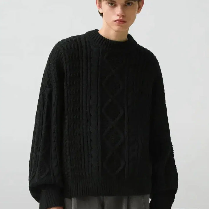 [BUNJANG] Trillion Black Cable Knit Sweater / 트릴리온 블랙 케이블 니트