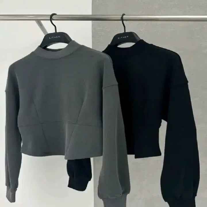 [BUNJANG] EITHER Mock Neck Fleece Sweatshirt - Charcoal / EITHER 이더 모크넥 기모 맨투맨 - 차콜