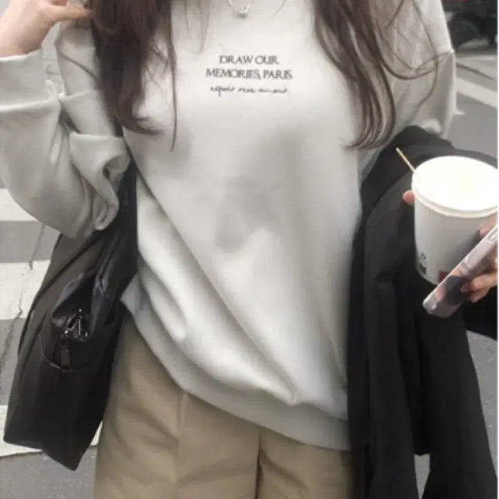 [BUNJANG] Slowand Paris Lettering Embroidered Sweatshirt - Fog Grey / [슬로우앤드] Paris 레터링 자수맨투맨 - 포그그레이