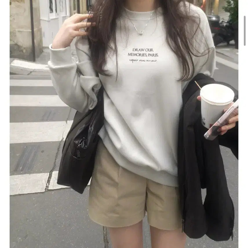 [BUNJANG] Slowand Paris Lettering Embroidered Sweatshirt - Fog Grey / [슬로우앤드] Paris 레터링 자수맨투맨 - 포그그레이
