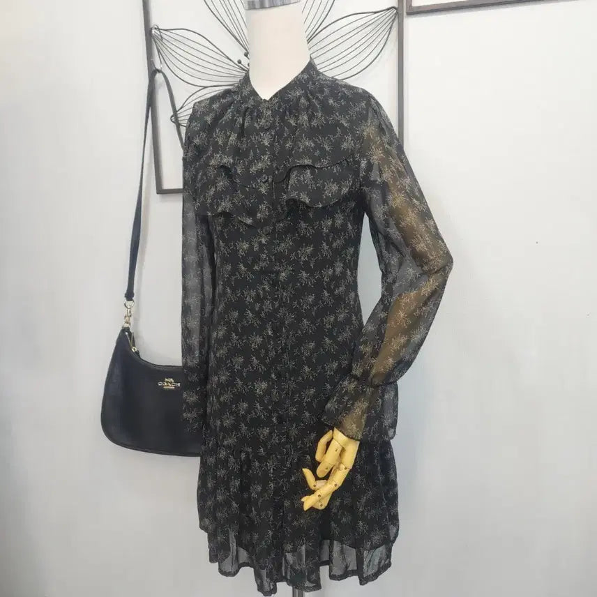 [BUNJANG] Kenneth Lady Black Chiffon Midi Dress / 케네스레이디 블랙 쉬폰 원피스 S사이즈