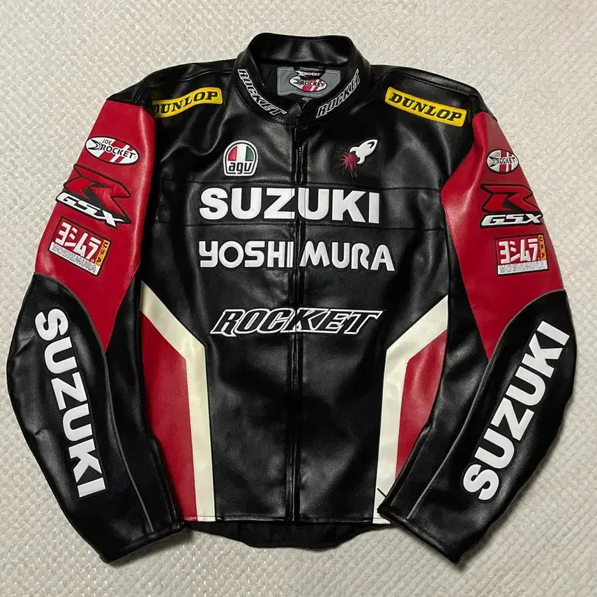 [BUNJANG] Suzuki Yoshimura Leather Patchwork Motorcycle Racing Leather Jacket / [3XL] 스즈키 요시무라 소가죽 패치워크 모터사이클 레이싱 레더 자켓