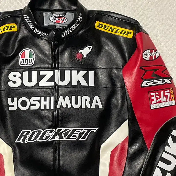 [BUNJANG] Suzuki Yoshimura Leather Patchwork Motorcycle Racing Leather Jacket / [3XL] 스즈키 요시무라 소가죽 패치워크 모터사이클 레이싱 레더 자켓