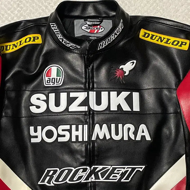 [BUNJANG] Suzuki Yoshimura Leather Patchwork Motorcycle Racing Leather Jacket / [3XL] 스즈키 요시무라 소가죽 패치워크 모터사이클 레이싱 레더 자켓
