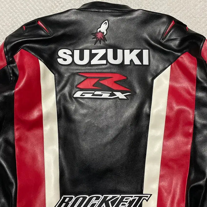 [BUNJANG] Suzuki Yoshimura Leather Patchwork Motorcycle Racing Leather Jacket / [3XL] 스즈키 요시무라 소가죽 패치워크 모터사이클 레이싱 레더 자켓