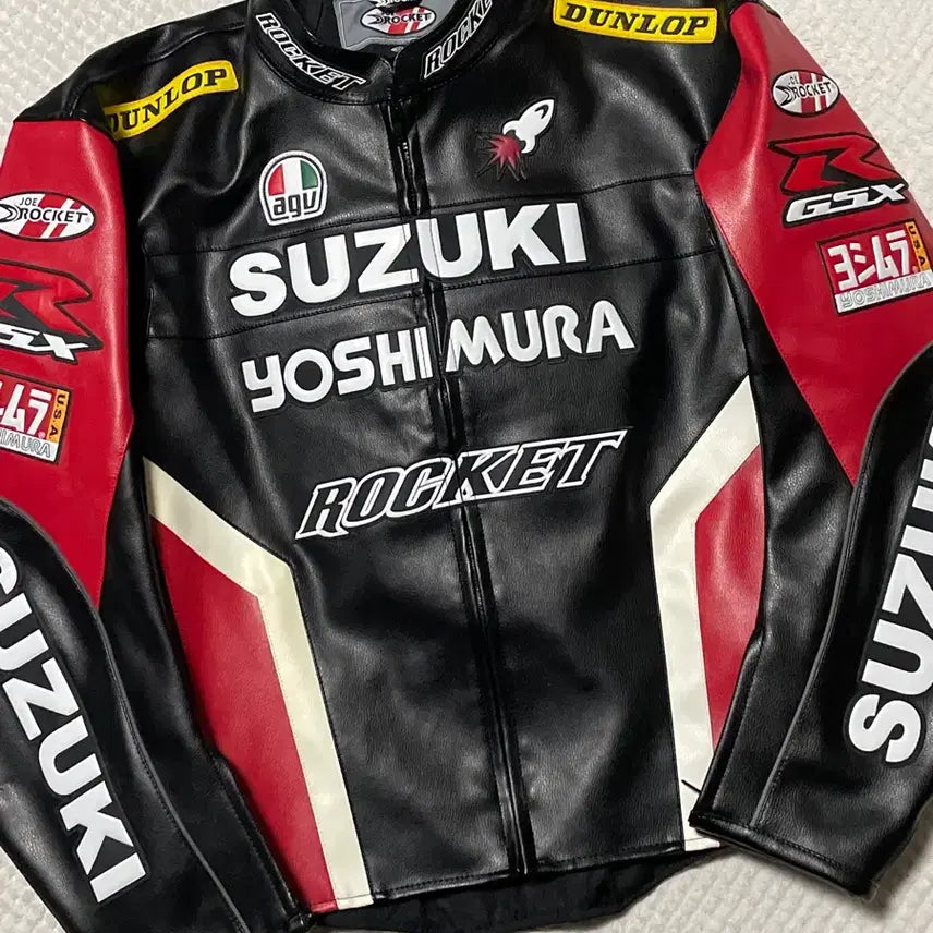 [BUNJANG] Suzuki Yoshimura Leather Patchwork Motorcycle Racing Leather Jacket / [3XL] 스즈키 요시무라 소가죽 패치워크 모터사이클 레이싱 레더 자켓
