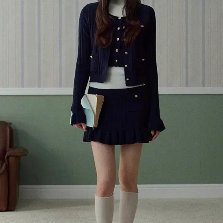 [BUNJANG] LaluneDuCiel Two-Piece Cardigan Knit Skirt Set / LaluneDuCiel 라룬듀시엘 투피스 가디건 니트 스커트 셋업