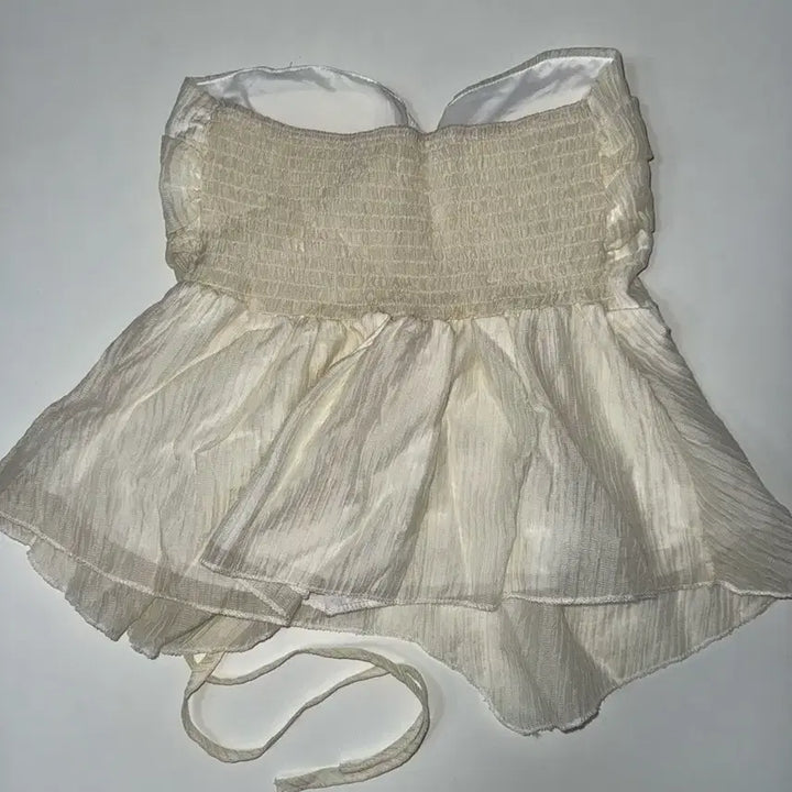 [BUNJANG] Ably Ivory Shirred Tube Top and Cardigan Set / 에이블리 아이보리 셔링 튜브 탑 블라우스 가디건 세트 일괄
