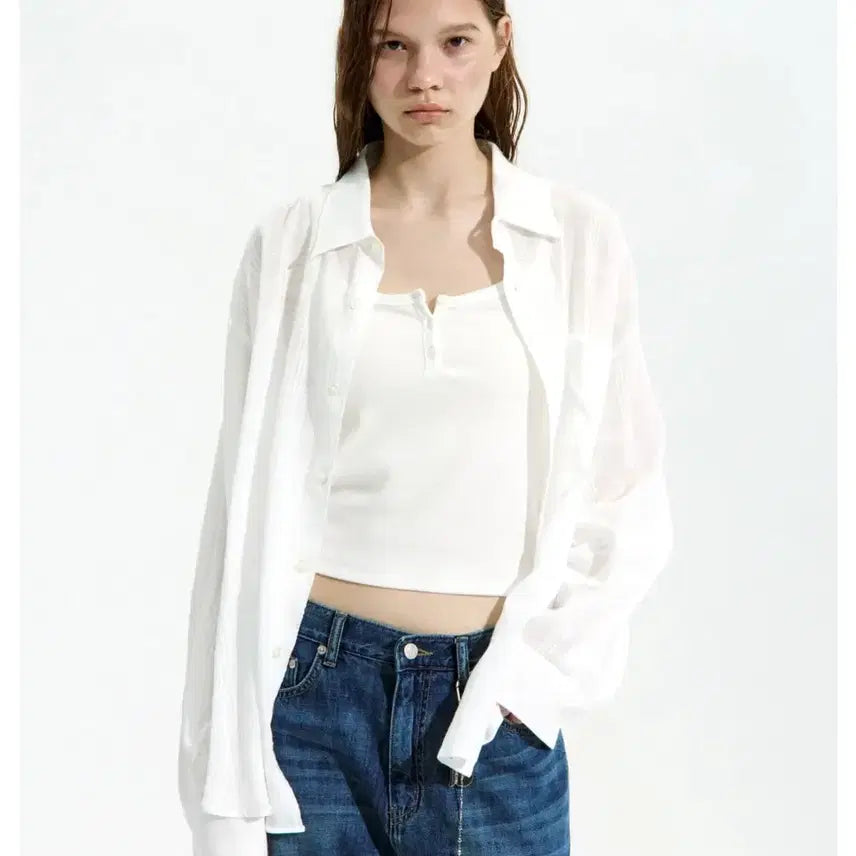 [BUNJANG] Row Classic Oversized Checkered Shirt White / (새상품) 로우클래식 오버사이즈 체크드 셔츠 화이트