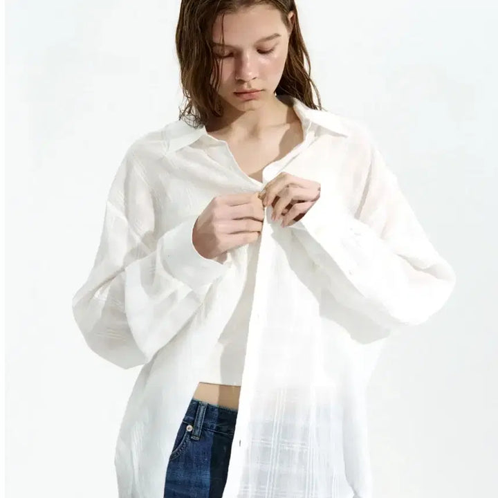 [BUNJANG] Row Classic Oversized Checkered Shirt White / (새상품) 로우클래식 오버사이즈 체크드 셔츠 화이트