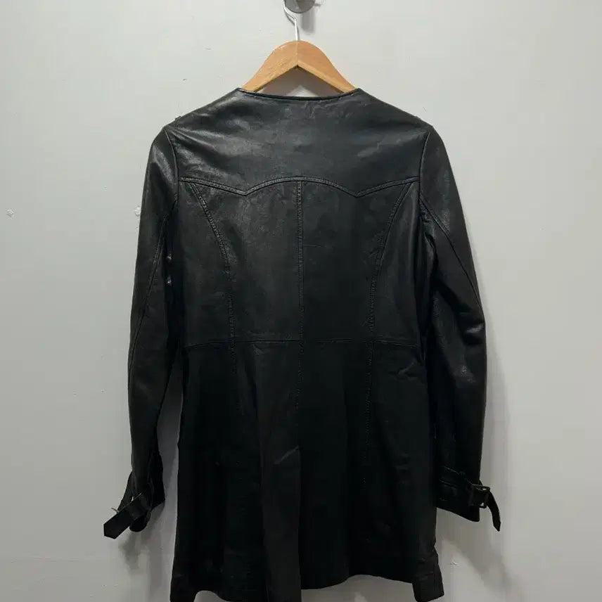 [BUNJANG] Black Leather Long Jacket Women's Japanese Edition S / 블랙 가죽 롱 자켓 여성 일본판 S