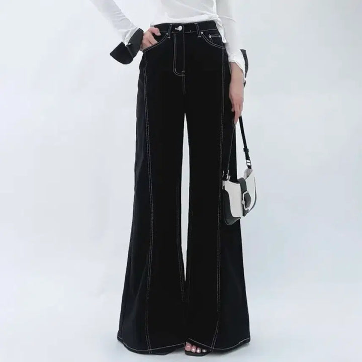 [BUNJANG] Cotton Black Wide Pants / 롱다리핏 코튼 블랙 와이드 팬츠