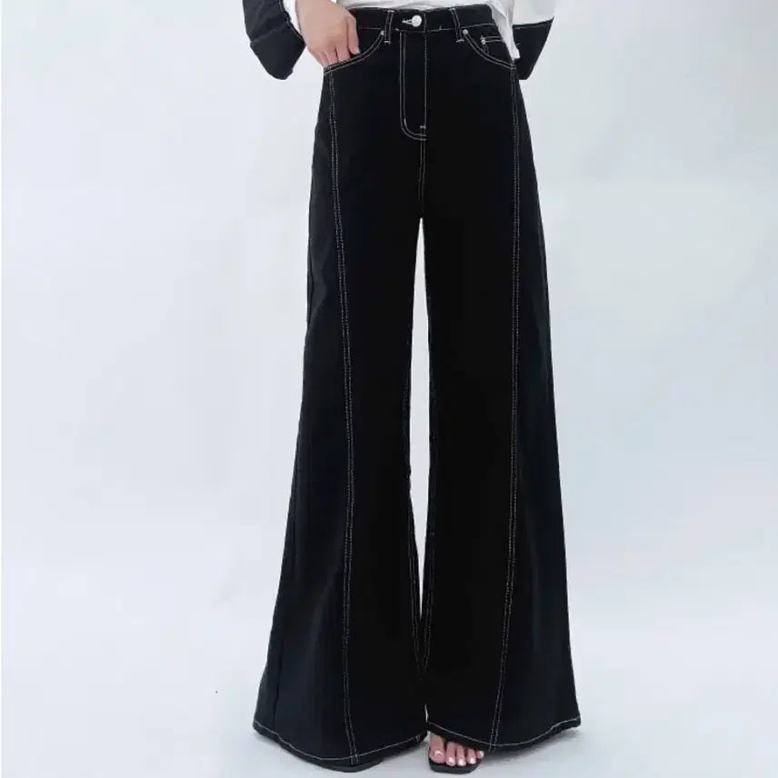 [BUNJANG] Cotton Black Wide Pants / 롱다리핏 코튼 블랙 와이드 팬츠