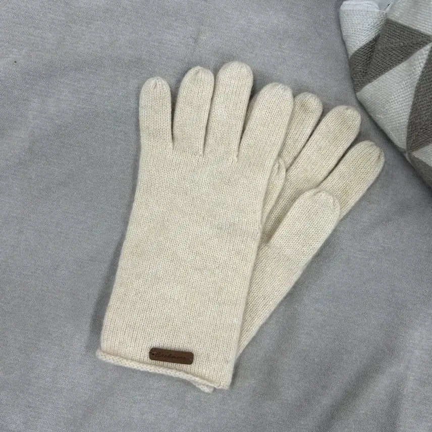 [BUNJANG] Cashmere 100% Knit Gloves (Ivory &amp; Black) / [미착용새상품] 캐시미어 100 니트 장갑 아이보리 블랙