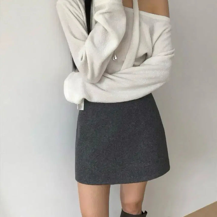 [BUNJANG] Wool Mini Skirt - Charcoal &amp; Black S / 울미니 스커트 -차콜&amp;블랙 S