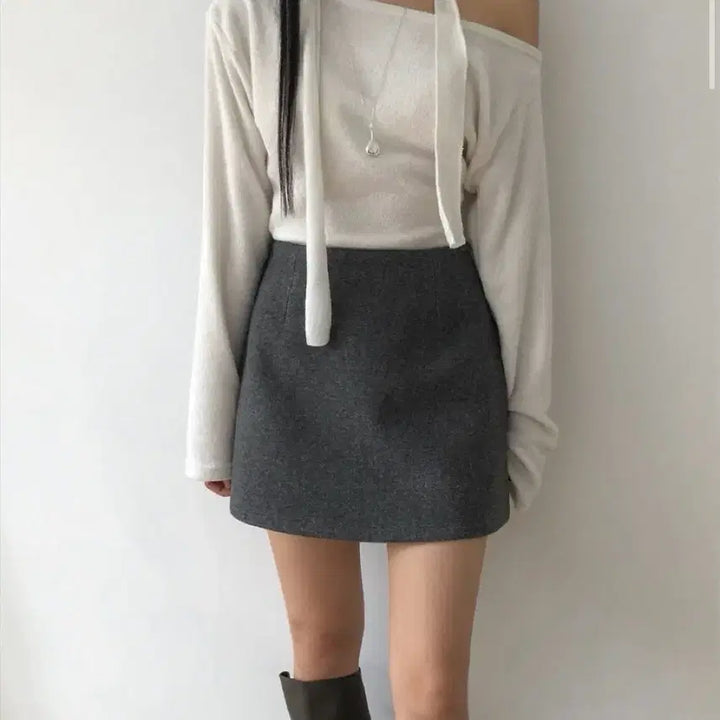 [BUNJANG] Wool Mini Skirt - Charcoal &amp; Black S / 울미니 스커트 -차콜&amp;블랙 S