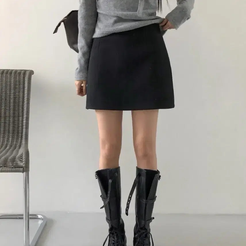 [BUNJANG] Wool Mini Skirt - Charcoal &amp; Black S / 울미니 스커트 -차콜&amp;블랙 S
