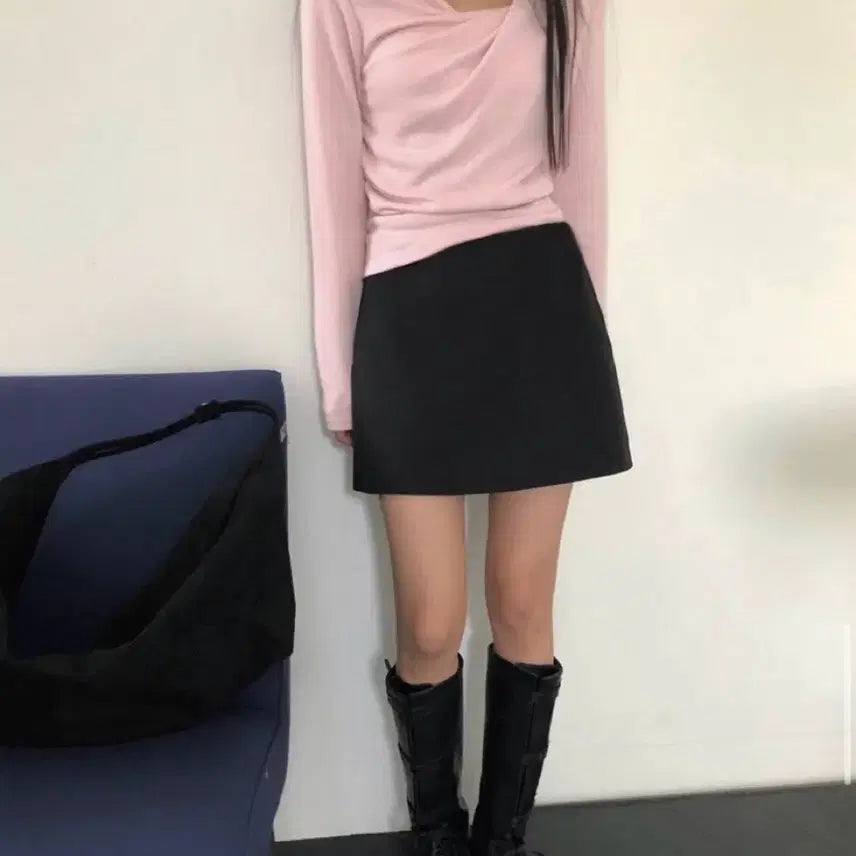 [BUNJANG] Wool Mini Skirt - Charcoal &amp; Black S / 울미니 스커트 -차콜&amp;블랙 S