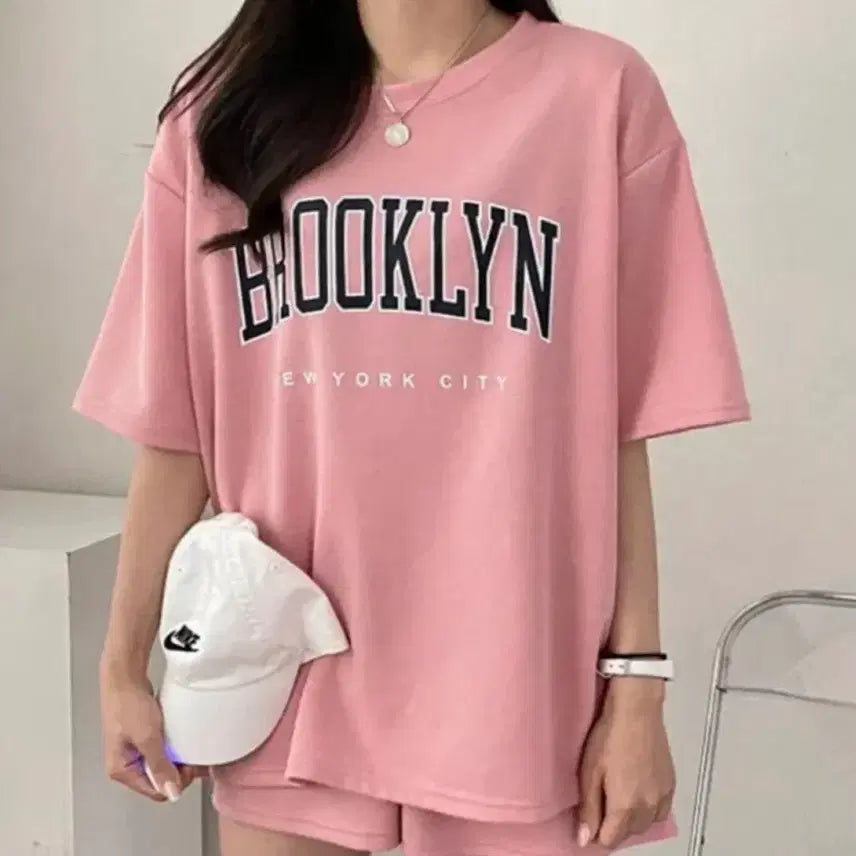 [BUNJANG] Brooklyn Pink T-shirt Set / 브루클린 핑크 반팔 티셔츠 세트