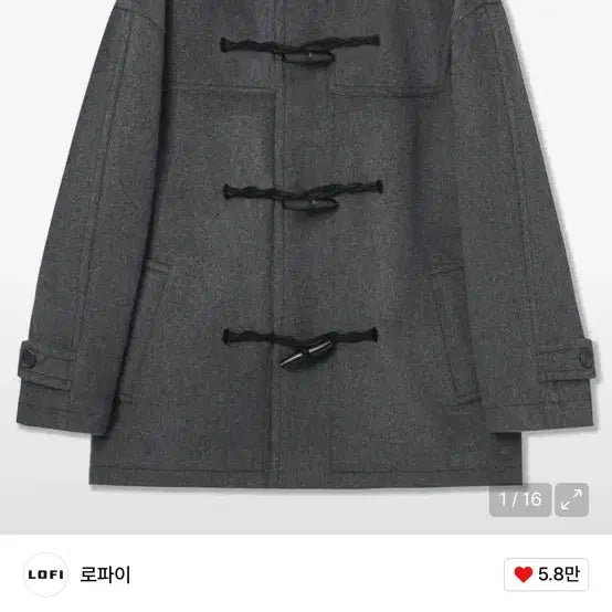 [BUNJANG] Lofi Charcoal Short Duffle Coat / 로파이 차콜 숏 더플 코트 L