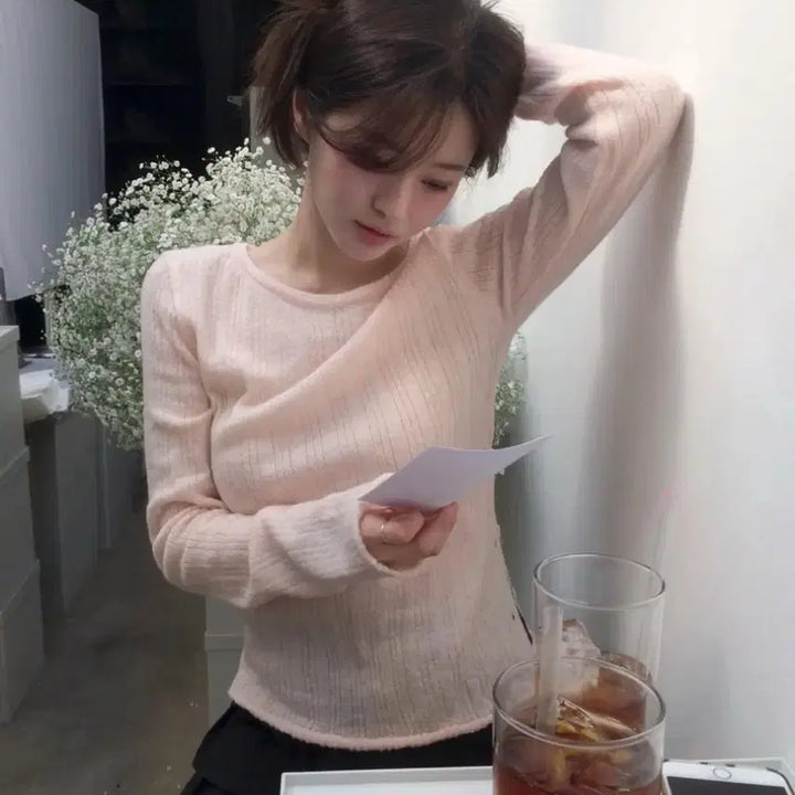[BUNJANG] Modo Kiki Blossom Pink Button Knit Blouse / 모도 키키 버튼니트 블라썸 핑크