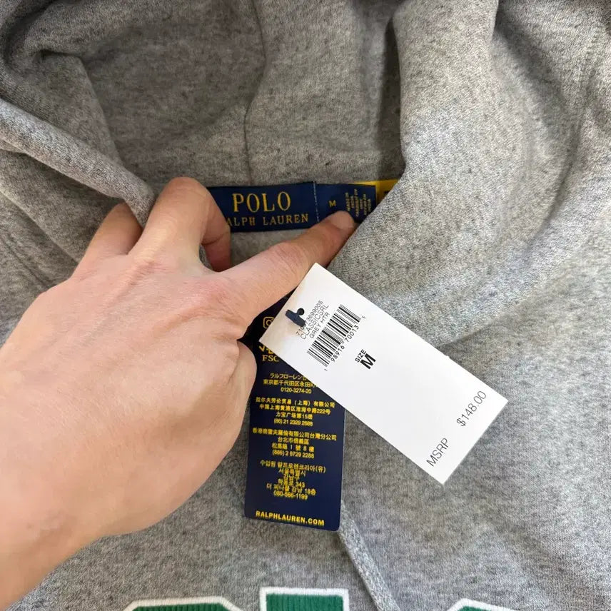 [BUNJANG] Polo Varsity Logo Embroidered Fleece Hoodie / (새제품/M) 폴로 로고 자수 프리스 후드 (기모제품)