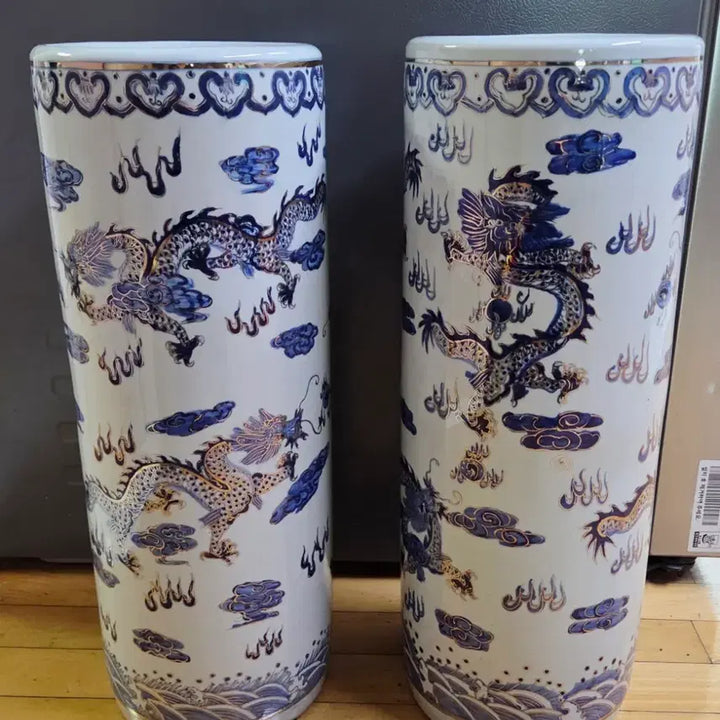 [BUNJANG] White Porcelain Dragon Design Jar Set / 청화 백자 용 지통 도자기 세트