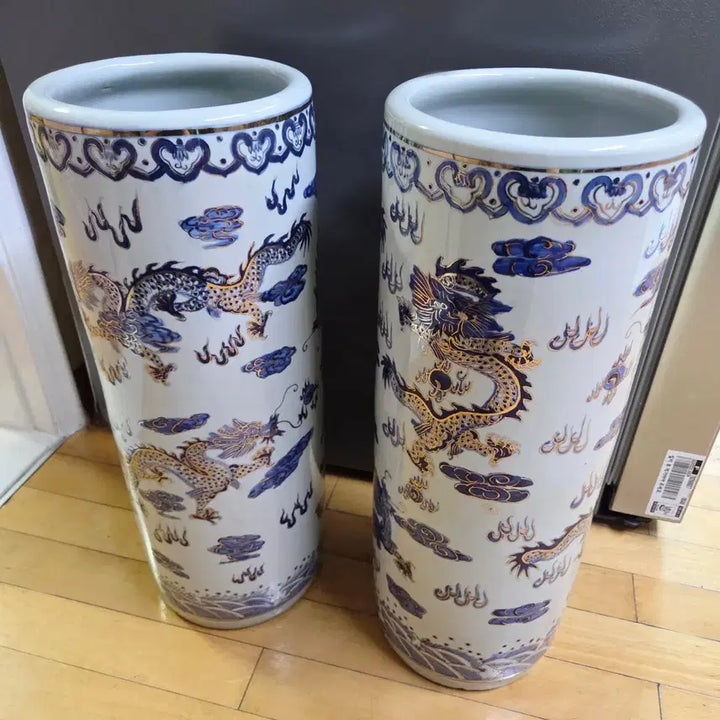[BUNJANG] White Porcelain Dragon Design Jar Set / 청화 백자 용 지통 도자기 세트