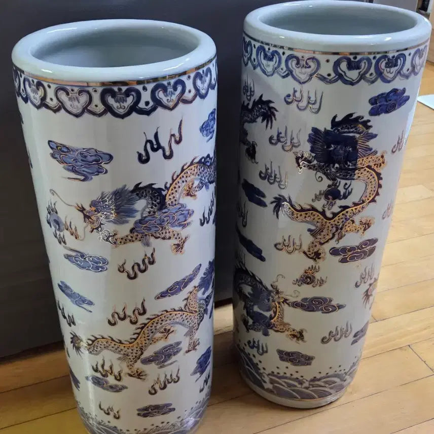 [BUNJANG] White Porcelain Dragon Design Jar Set / 청화 백자 용 지통 도자기 세트