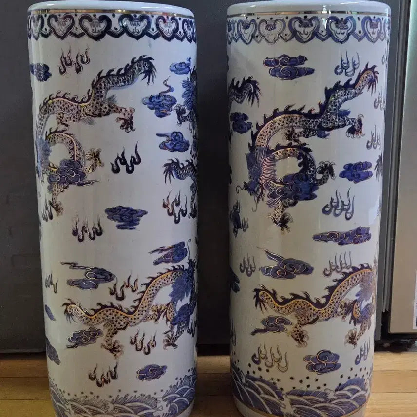 [BUNJANG] White Porcelain Dragon Design Jar Set / 청화 백자 용 지통 도자기 세트