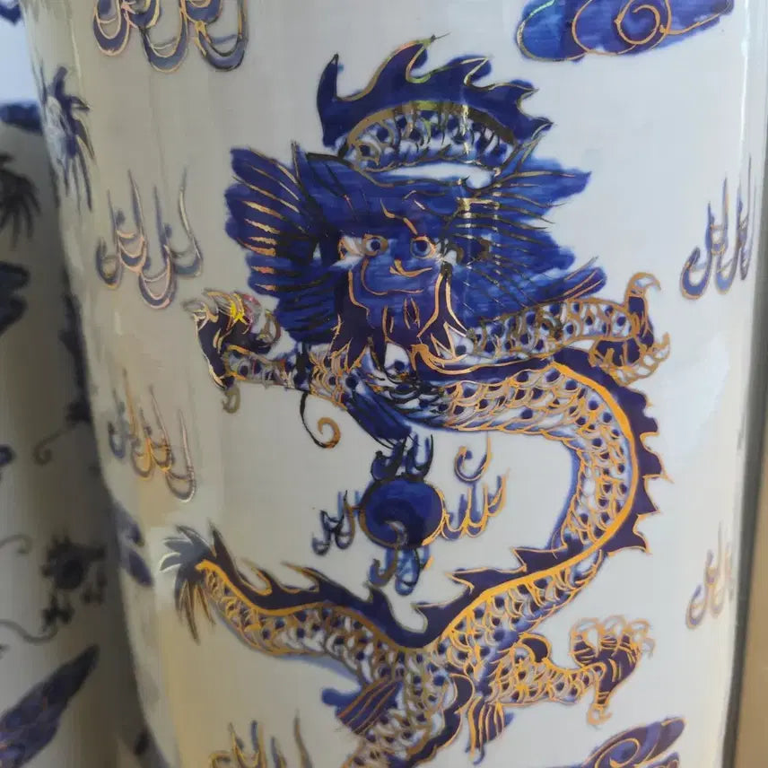 [BUNJANG] White Porcelain Dragon Design Jar Set / 청화 백자 용 지통 도자기 세트