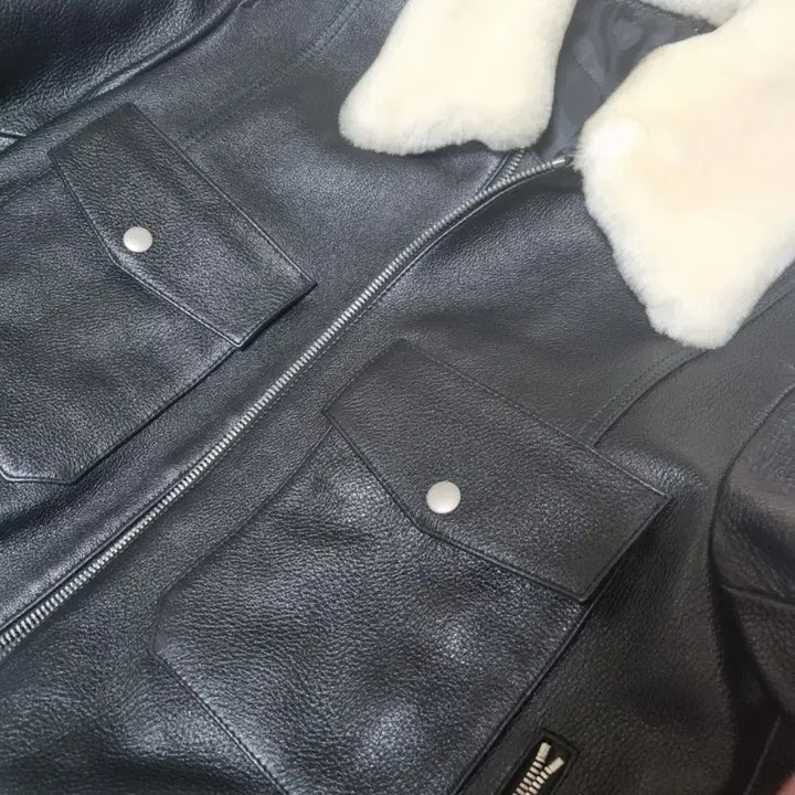 [BUNJANG] Solid Homme Shearling Collar Leather Jacket / 솔리드옴므 시어링 카라 가죽자켓