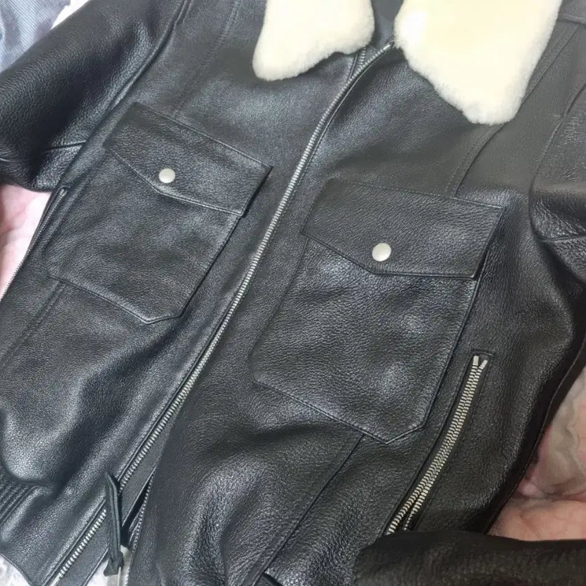 [BUNJANG] Solid Homme Shearling Collar Leather Jacket / 솔리드옴므 시어링 카라 가죽자켓