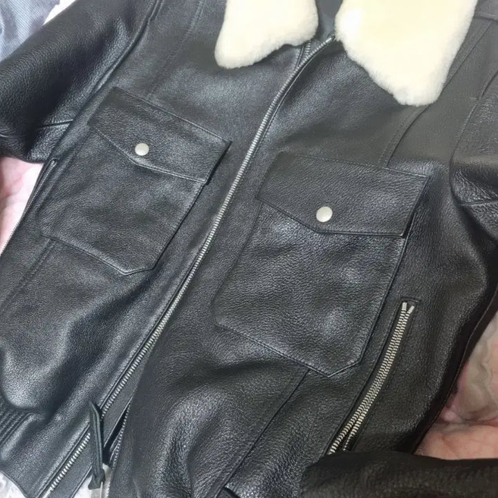 [BUNJANG] Solid Homme Shearling Collar Leather Jacket / 솔리드옴므 시어링 카라 가죽자켓