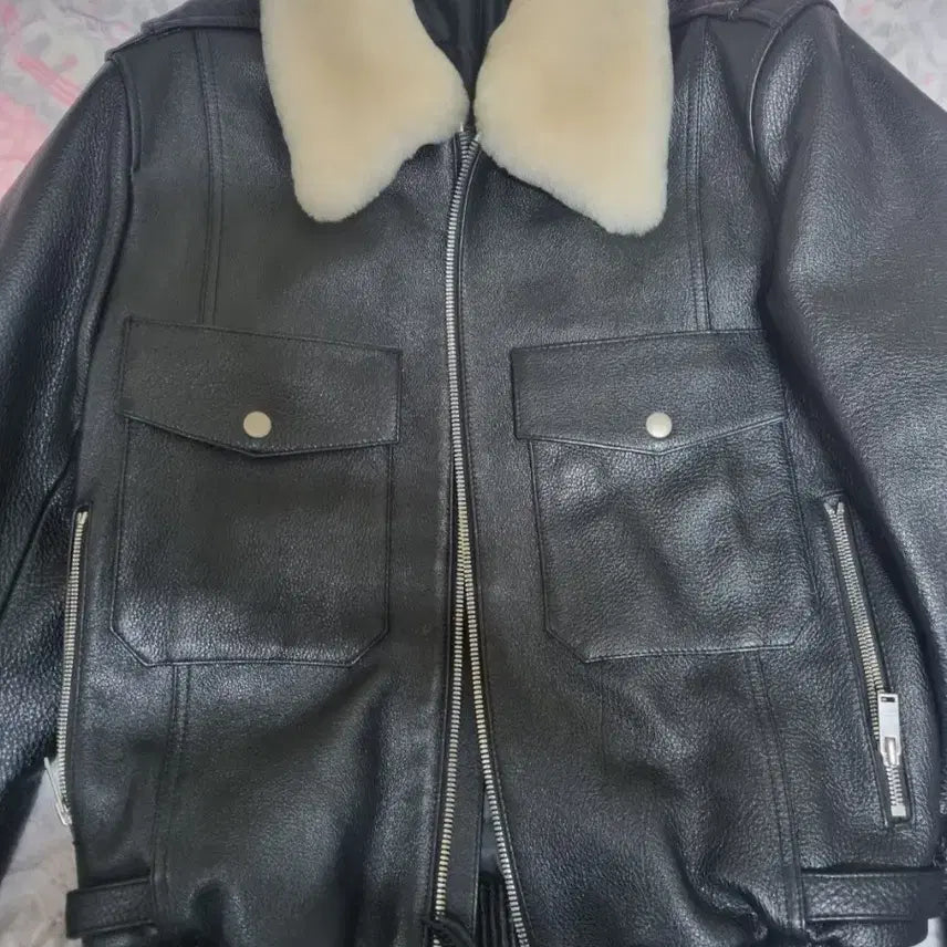 [BUNJANG] Solid Homme Shearling Collar Leather Jacket / 솔리드옴므 시어링 카라 가죽자켓